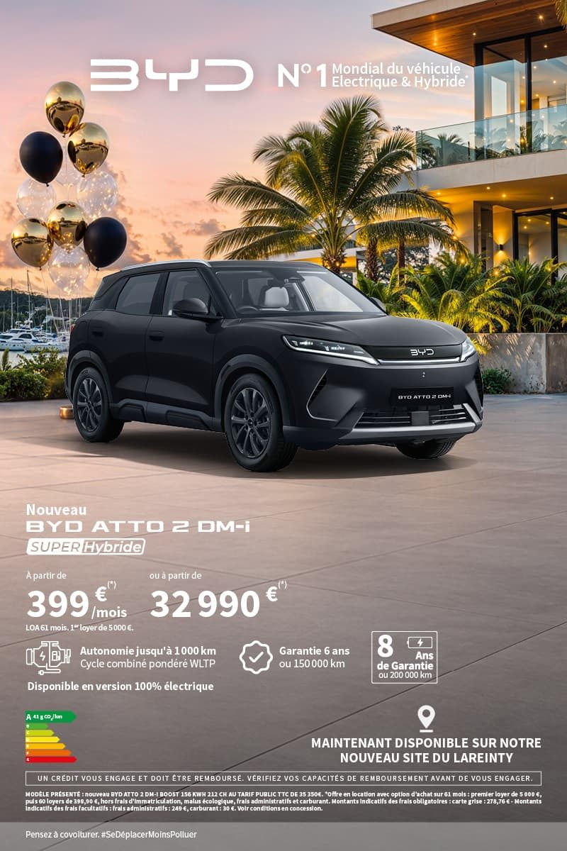 BYD ATTO 2 DM-i Super Hybride à partir de 399 €/mois ou 32 990 € - campagne anniversaire BYD