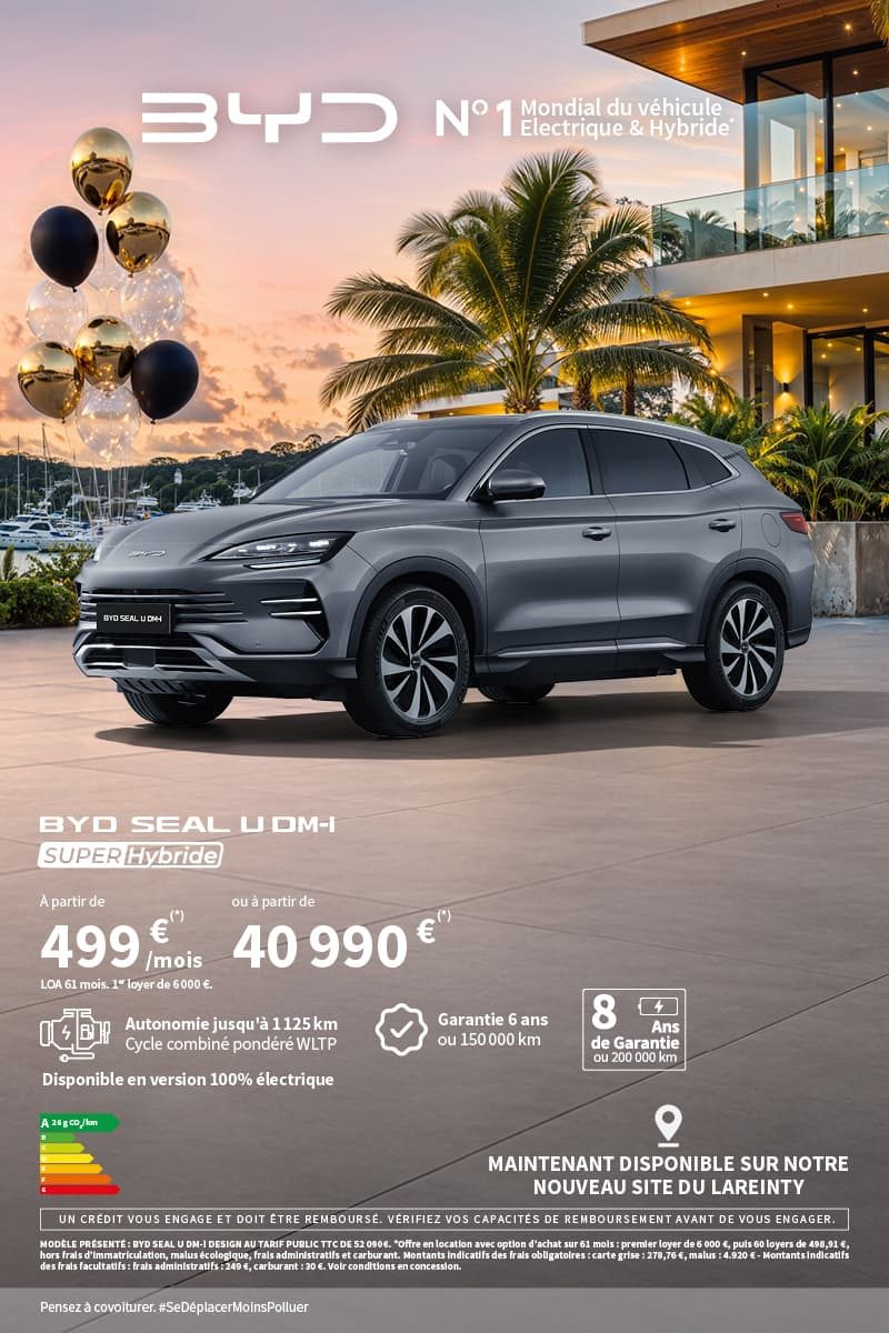 BYD SEAL U DM-i Super Hybride à partir de 499 €/mois ou 40 990 € - campagne anniversaire BYD