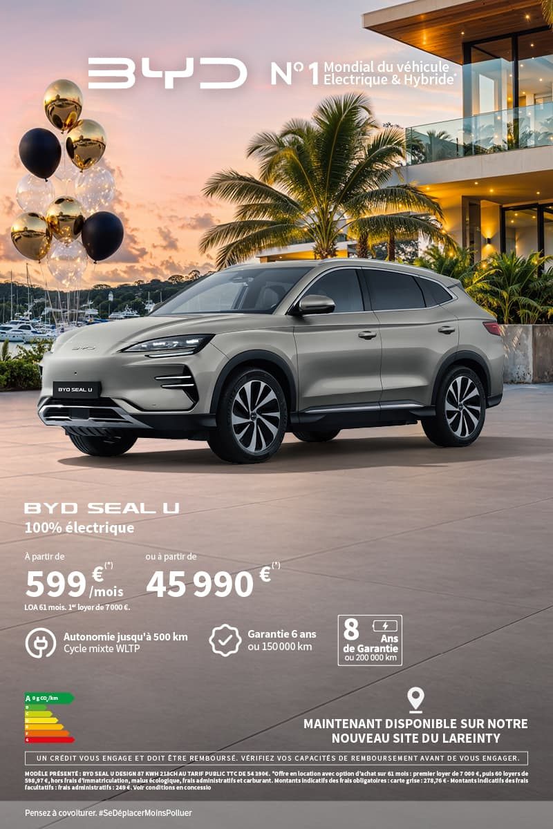 BYD SEAL U 100 % électrique à partir de 599 €/mois ou 45 990 € - campagne anniversaire BYD